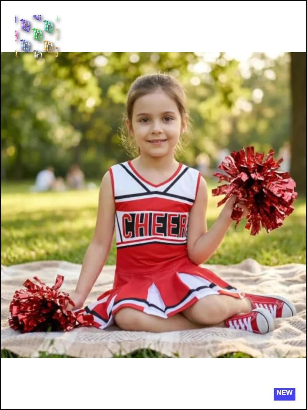 Girls Cheerleader Costume Outfit Dress Halloween Party Birthday Gift with Poms